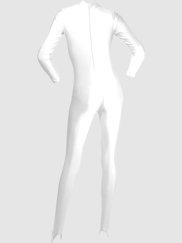 White Long Sleeved Back Zipped Stirruped Catsuit - Back