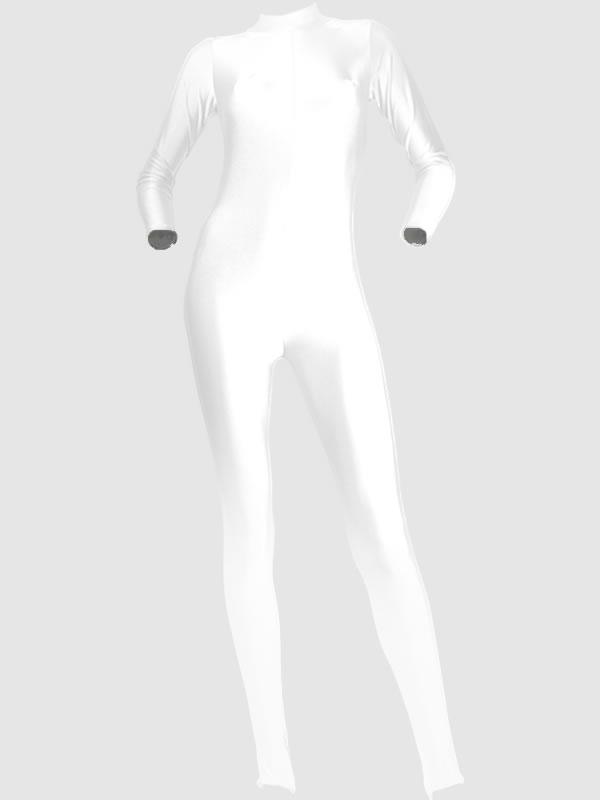 White Long Sleeved Back Zipped Stirruped Catsuit - Front