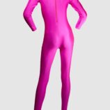 Fluorescent Pink Long Sleeved Back Zipped Stirruped Catsuit - Back