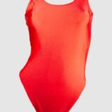 Red Nylon Lycra Sleeveless Thong Leotard - Front