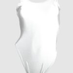 White Nylon Lycra Sleeveless Thong Leotard - Front