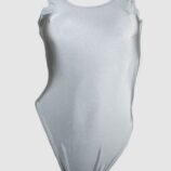 Silver Nylon Lycra Sleeveless Thong Leotard - Front